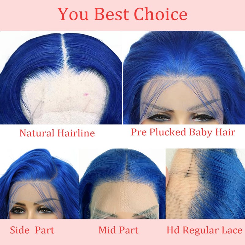 PANDA ANGEL Blue Lace Front Wigs Human Hair Straight 13x4 Hd Transparent Lace Frontal Wigs Wear and Go Glueless Navy Blue Wigs Human Hair for Black Women Colorful Dark Blue Lace Front Wig 26 Inch - Image 3