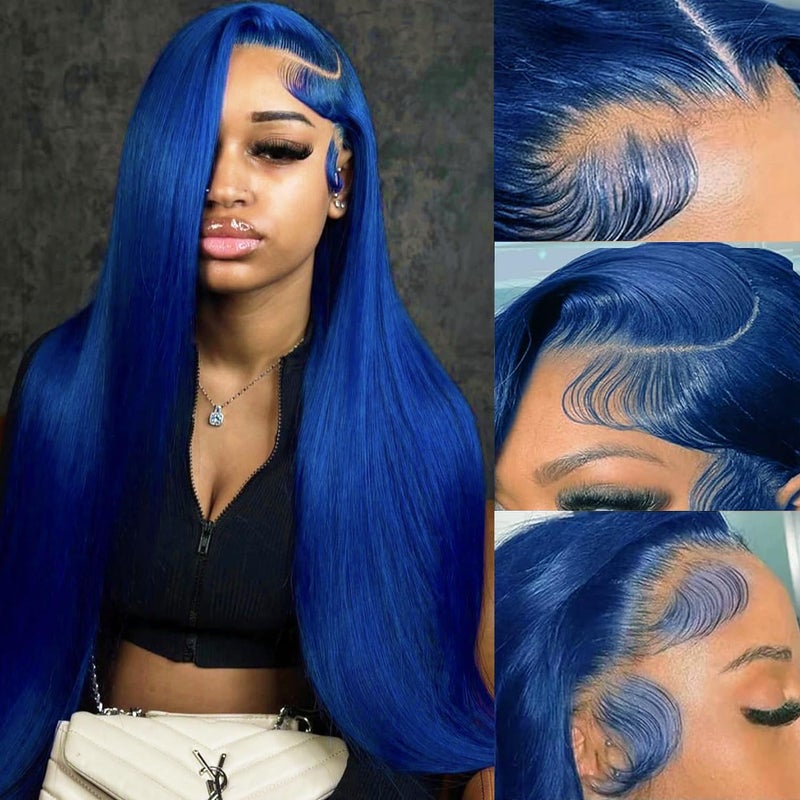 PANDA ANGEL Blue Lace Front Wigs Human Hair Straight 13x4 Hd Transparent Lace Frontal Wigs Wear and Go Glueless Navy Blue Wigs Human Hair for Black Women Colorful Dark Blue Lace Front Wig 26 Inch - Image 1