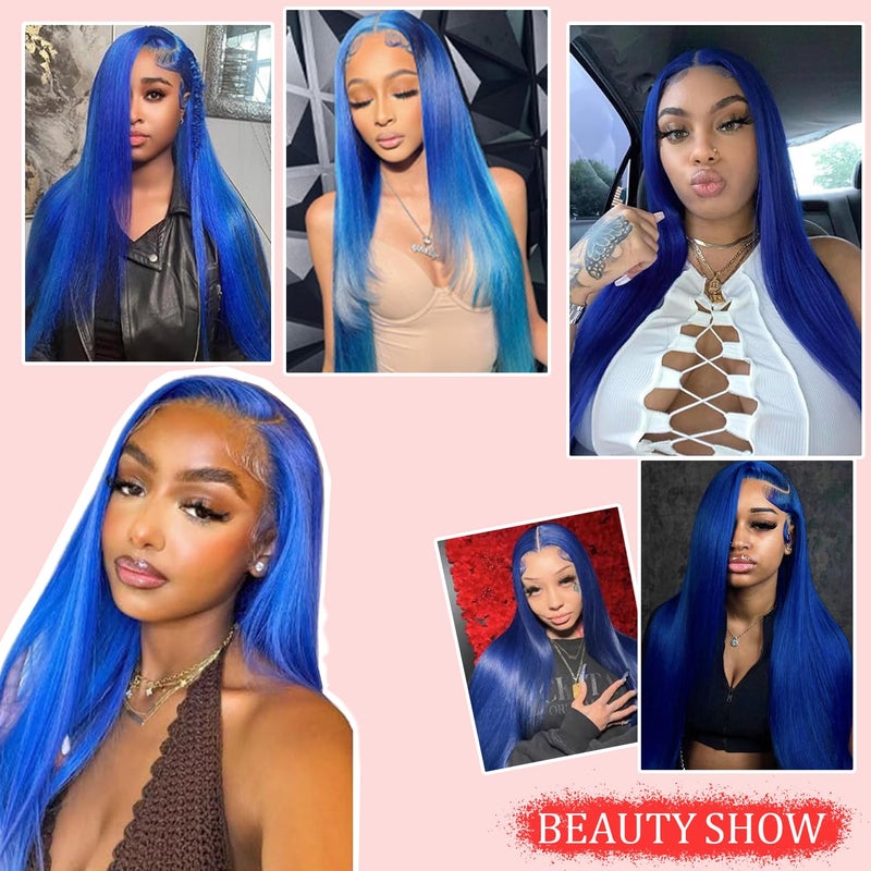 PANDA ANGEL Blue Lace Front Wigs Human Hair Straight 13x4 Hd Transparent Lace Frontal Wigs Wear and Go Glueless Navy Blue Wigs Human Hair for Black Women Colorful Dark Blue Lace Front Wig 26 Inch - Image 2