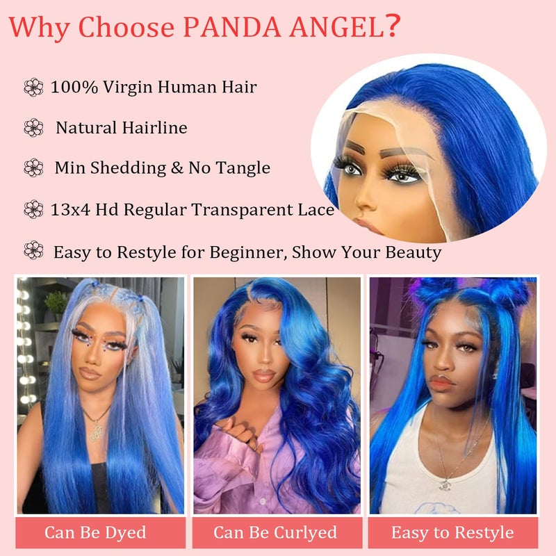 PANDA ANGEL Blue Lace Front Wigs Human Hair Straight 13x4 Hd Transparent Lace Frontal Wigs Wear and Go Glueless Navy Blue Wigs Human Hair for Black Women Colorful Dark Blue Lace Front Wig 26 Inch - Image 5