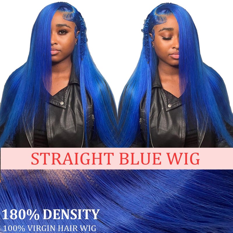 PANDA ANGEL Blue Lace Front Wigs Human Hair Straight 13x4 Hd Transparent Lace Frontal Wigs Wear and Go Glueless Navy Blue Wigs Human Hair for Black Women Colorful Dark Blue Lace Front Wig 26 Inch - Image 4