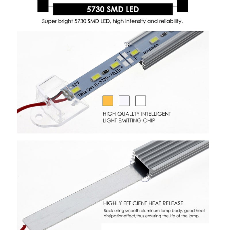 12V Under Cabinet Strip Lights Car LED Interior Strip Light Rigid Hard Bars Tube Transparent Cover, 50cm,1PC - Image 4