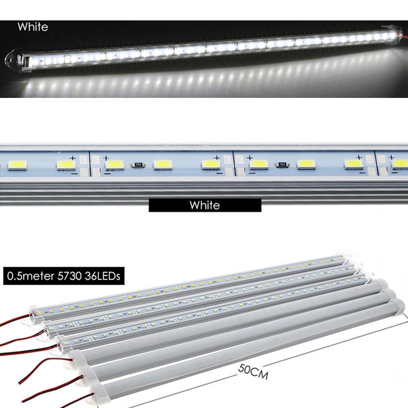 12V Under Cabinet Strip Lights Car LED Interior Strip Light Rigid Hard Bars Tube Transparent Cover, 50cm,1PC - Image 3