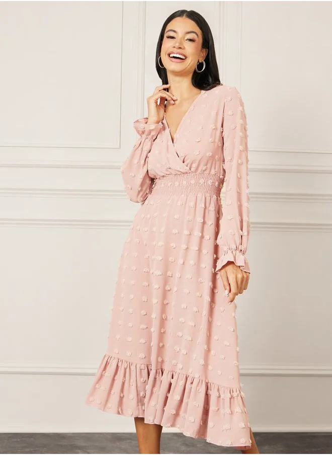 ستايلي Textured Cuff Sleeve A-Line Midi Dress