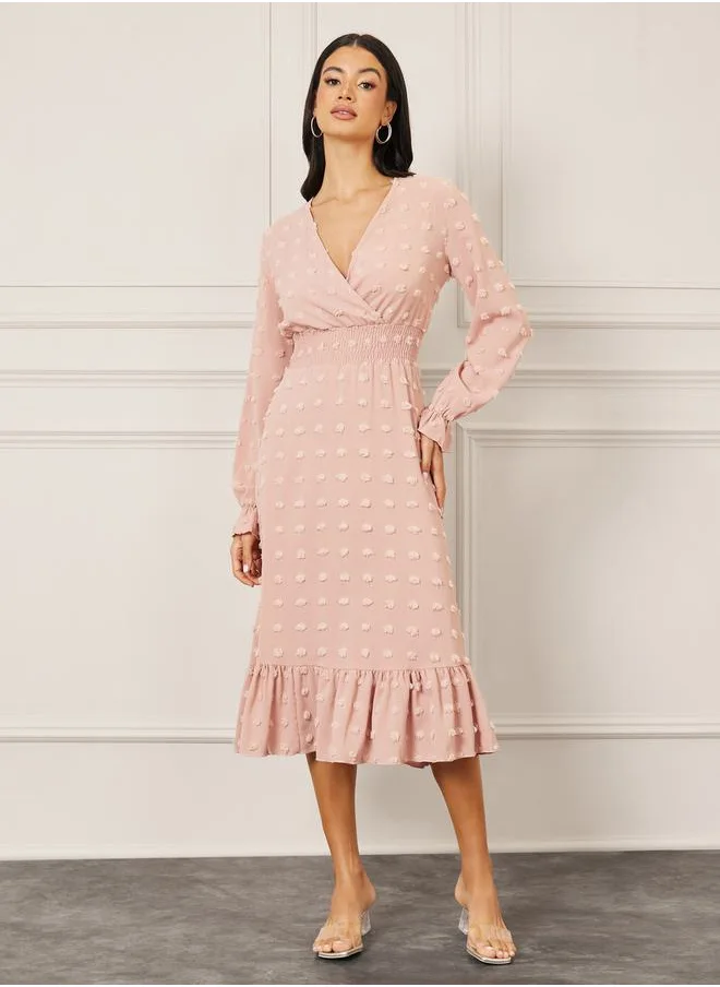 ستايلي Textured Cuff Sleeve A-Line Midi Dress