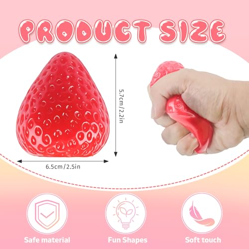 Gytera 3 Packs Big Strawberry Squishy Fidget Toys Adults Ultra Soft Sticky Stress Relief Toys Squeeze Toys for Autism Birthday Gifts Easter Basket Stuffers Easter Gifts - Image 5
