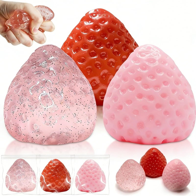 Gytera 3 Packs Big Strawberry Squishy Fidget Toys Adults Ultra Soft Sticky Stress Relief Toys Squeeze Toys for Autism Birthday Gifts Easter Basket Stuffers Easter Gifts - Image 3