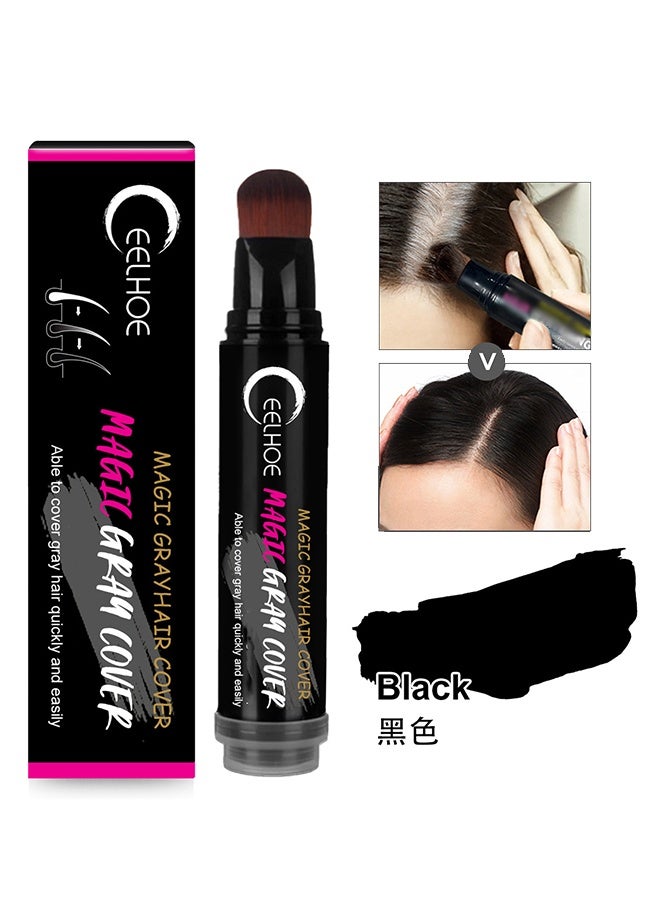 إيلهو غطاء رمادي سحري ، عصا تصفيف الشعر النباتية القابل للتصرف الجذر لمسة عصا مسحوق شعري - تغطية رمادية مؤقتة ، قلم إسفنجي لتظليل الشعر مقاوم للماء لحشو الشعر وصبغ الجذر - أسود - Image 2