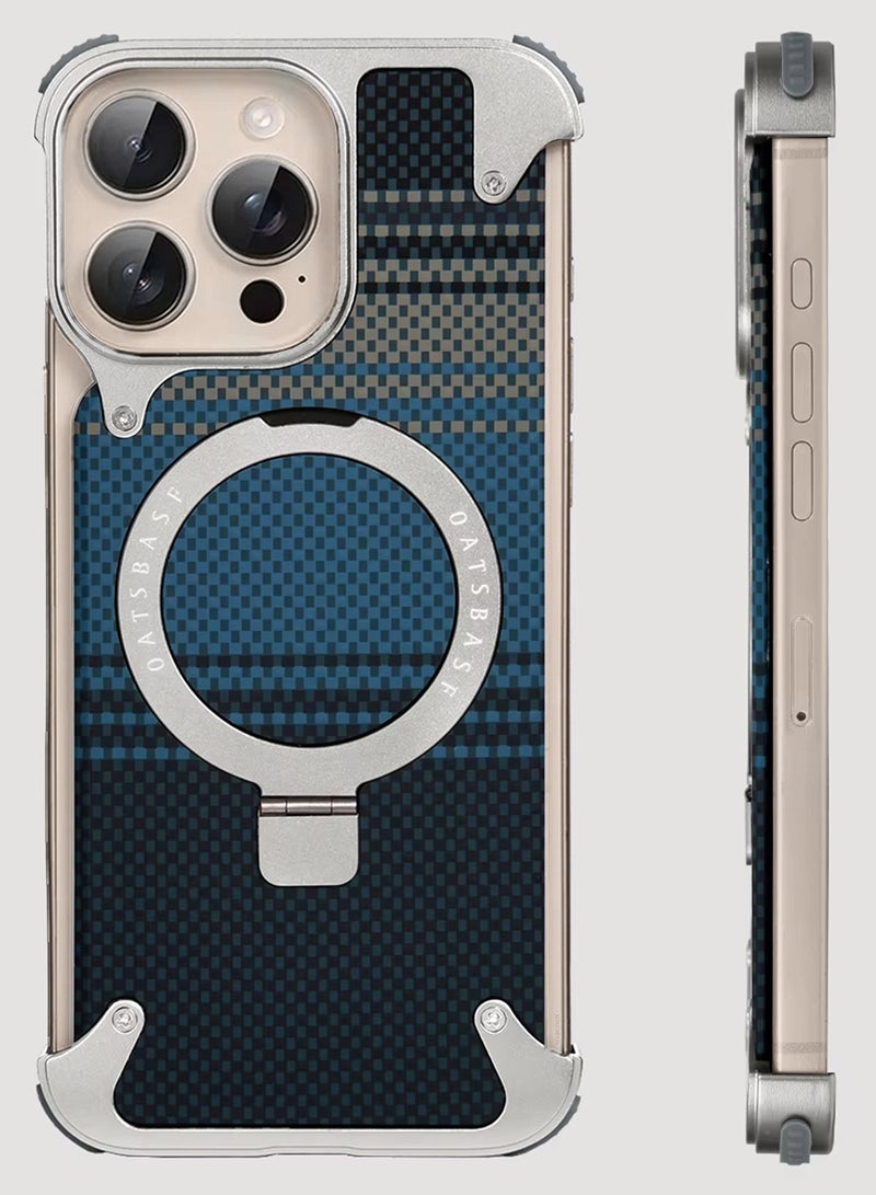 CATANES Case Cover for iPhone 16 Pro Max, Magnetic Ring Stand, Carbon Fiber Texture, Shockproof Armor, MagSafe Compatible - Blue - Image 5