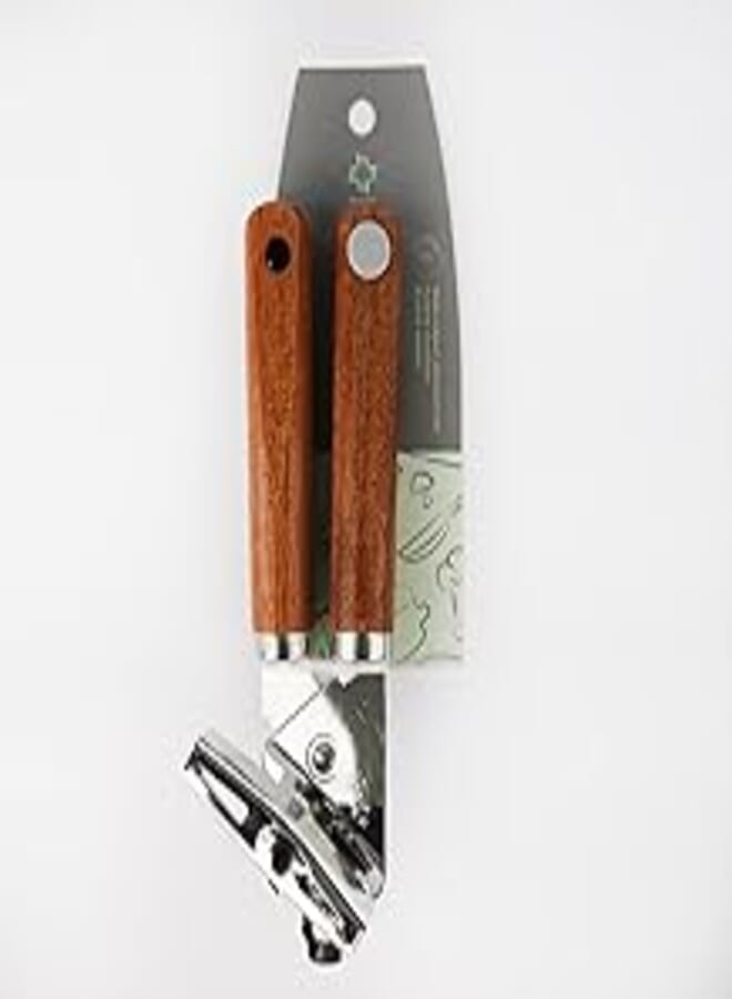 360 Degree Acacia Wood Handle Stainless Steel Can Opener with Durable Hanging Hole 