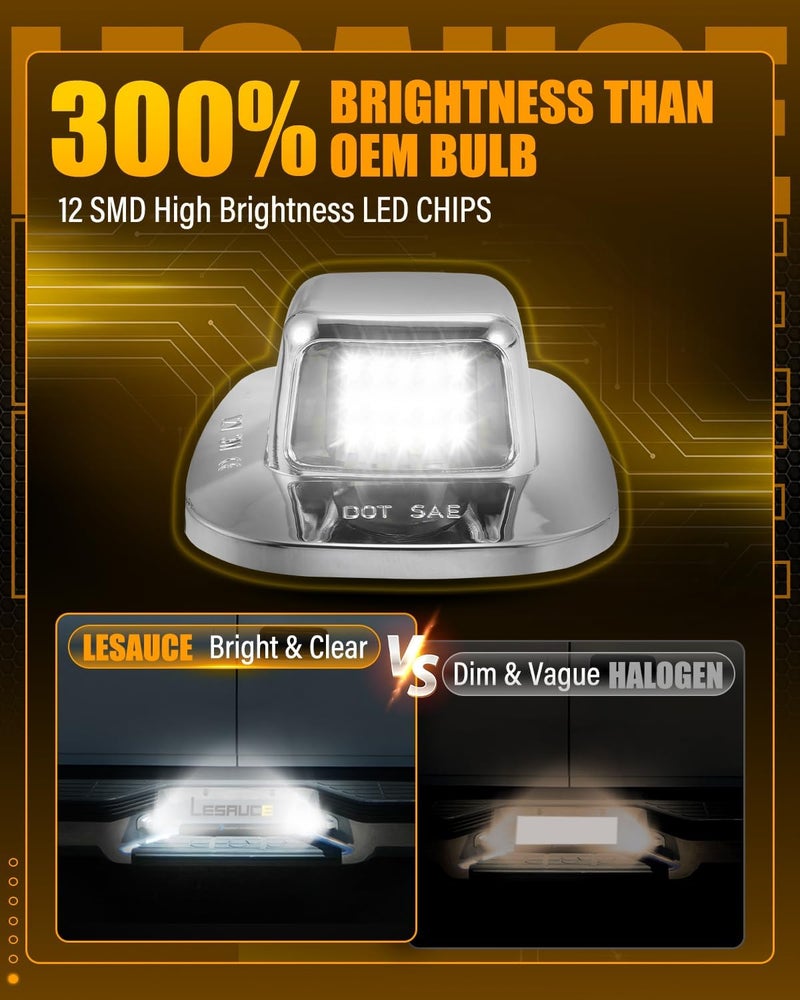 LESAUCE ضوء لوحة الترخيص LED مطور من لسيارات شيفروليه C/K سلسلة 1500/2500/3500 بيك أب 1988-2000، أبيض 6000K، بديل مجموعة ضوء اللوحة، مقاوم للماء IP68، عبوة من قطعتين. - Image 2