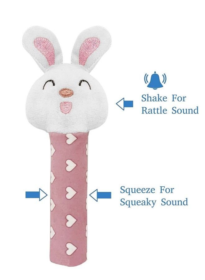 Pikipo Bunny Face Rattle Soft Toy With Squeeze Handle For Squeaky Sound (Pink) - Image 4