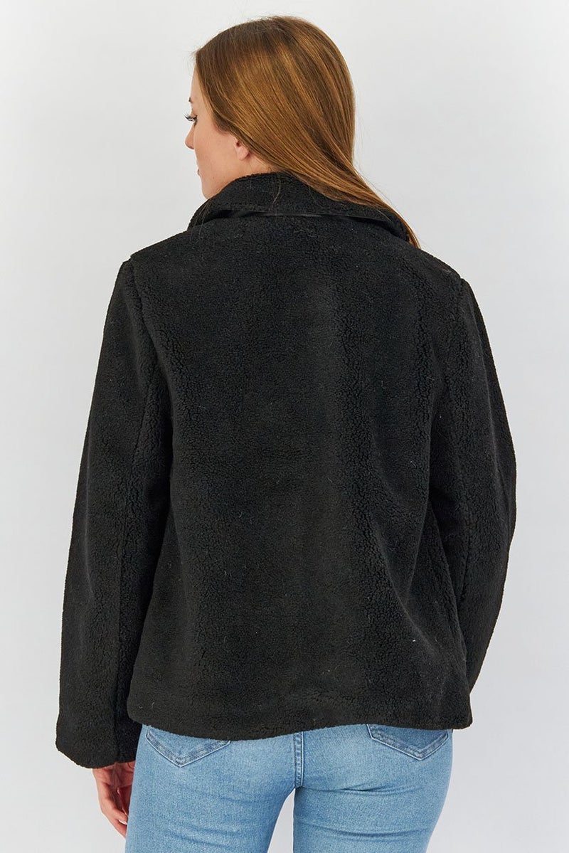 Rebecca Minkoff جاكيت نسائي من الفرو الصناعي بأكمام طويلة، أسود - Image 3