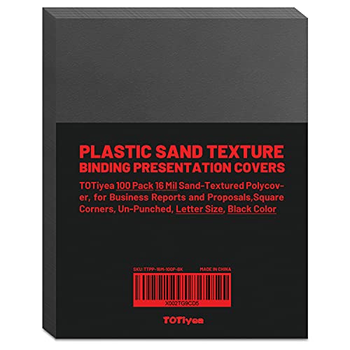 TOTiyea 100 Pack 16 Mil Poly Binding Covers, Sand Texture Binding Presentation Covers, Letter Size, Square Corners, Un-Punched, Black Color - Image 1