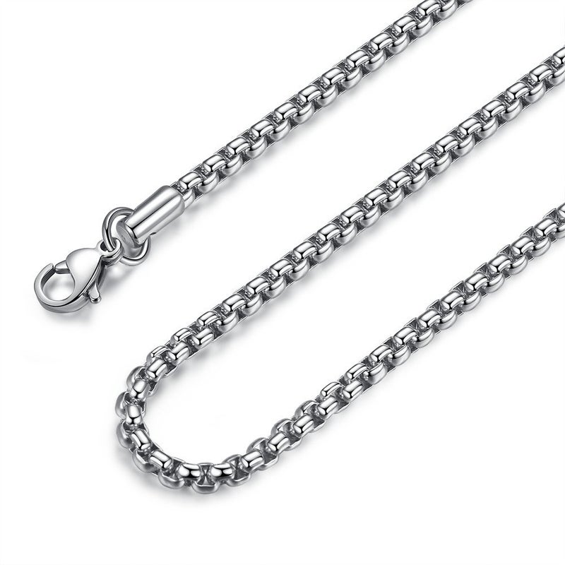 FOSIR Mens Chain Necklaces, 4mm Stainless Steel Rolo Chain Necklace for Men and Women, Silver Tone Box Chains for Men (24 Inch) - Image 1
