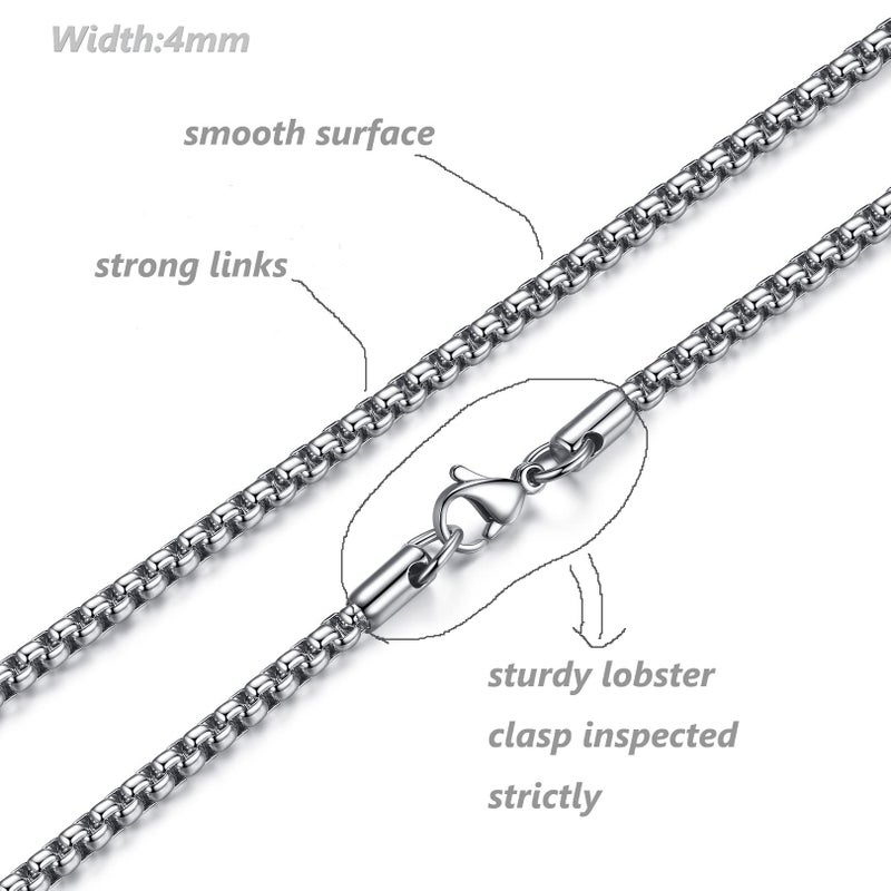 FOSIR Mens Chain Necklaces, 4mm Stainless Steel Rolo Chain Necklace for Men and Women, Silver Tone Box Chains for Men (24 Inch) - Image 4