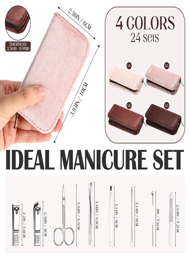 Coume 24 Sets Nail Kit Manicure Set with Zipper Nail Clippers Housekeeping Week Gifts Bulk 8 in 1 Nails Care Tools with Luxurious Travel Case Men Women Corporate Coworker Staff Squad(Brown Series) - Image 2