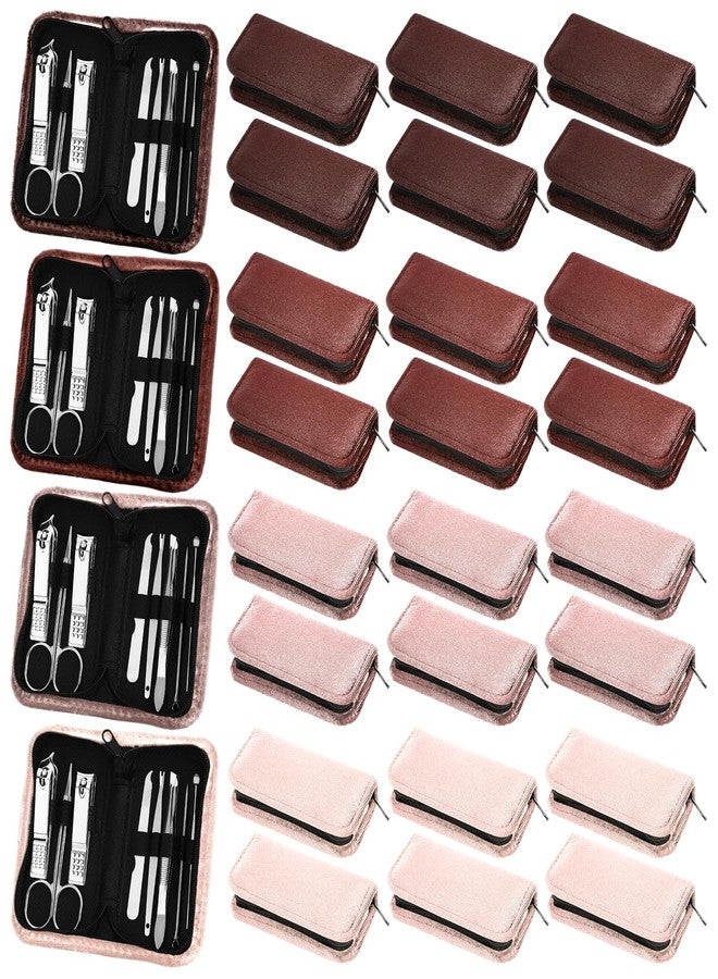 Coume 24 Sets Nail Kit Manicure Set with Zipper Nail Clippers Housekeeping Week Gifts Bulk 8 in 1 Nails Care Tools with Luxurious Travel Case Men Women Corporate Coworker Staff Squad(Brown Series) - Image 1