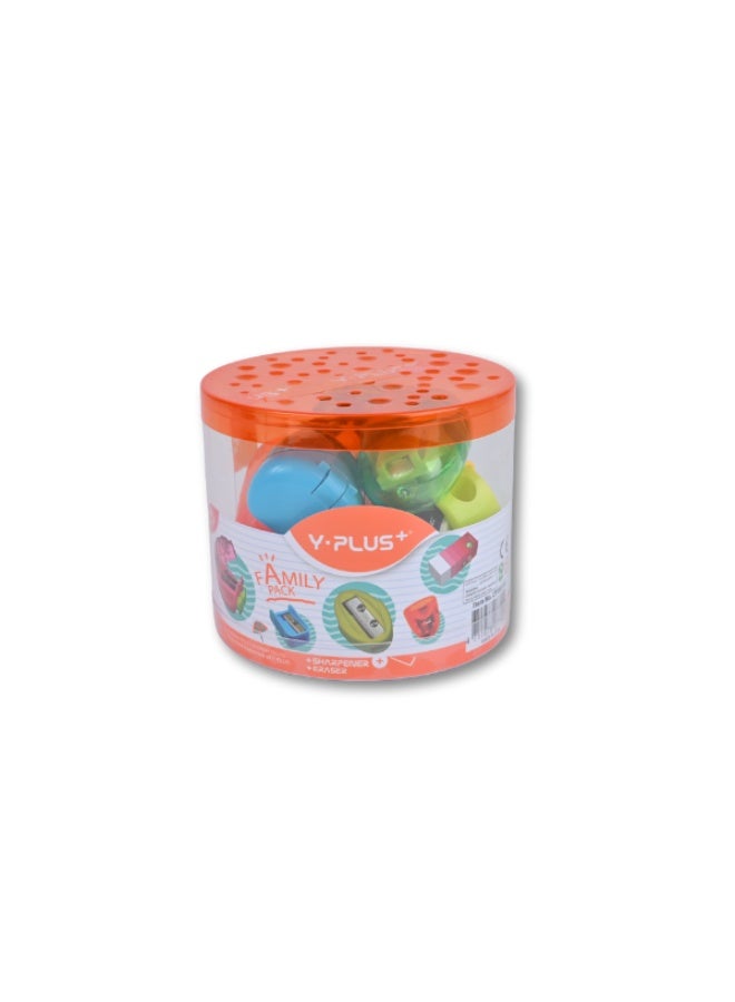Y plus+ Y-PLUS+ Family Pack - Assorted Sharpeners & Erasers - Colorful & Convenient - Image 1