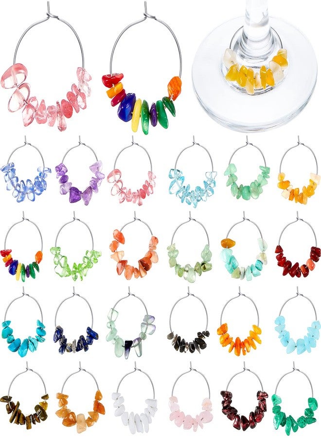 Leinuosen 24 Pcs Wine Glass Charms Party Gemstone Beads Charm Markers Drink Markers Tags Wine Tasting Party Favors Decorations for Stem Glasses Christmas Valentines Wedding Birthday - Image 1