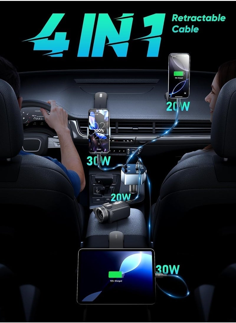 ELTRAZONE 120W Car Charger Retractable Cable Compatible with iPhone 16/15/14/13, S25 Ultra, S24 Ultra and Other Android Phones, PD20W / Type-C 40W Fast Car Power Adapter, USB Fast Phone Charger. - Image 2