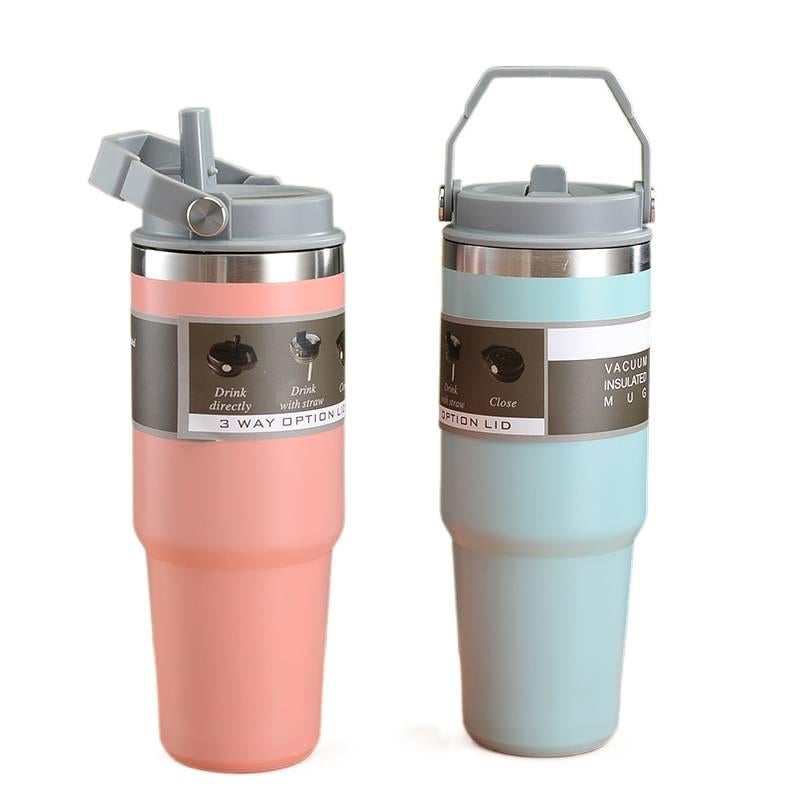 كوب قهوة للسفر بغطاء بشفاط من ستانلس ستيل وجدار مزدوج، أسود، 600 ml، مناسب للتنقل مع غطاء بقشة من الستانلس ستيل باللون الأسود للتخزين العملي للمدرسة للاستخدام العملي - Image 2