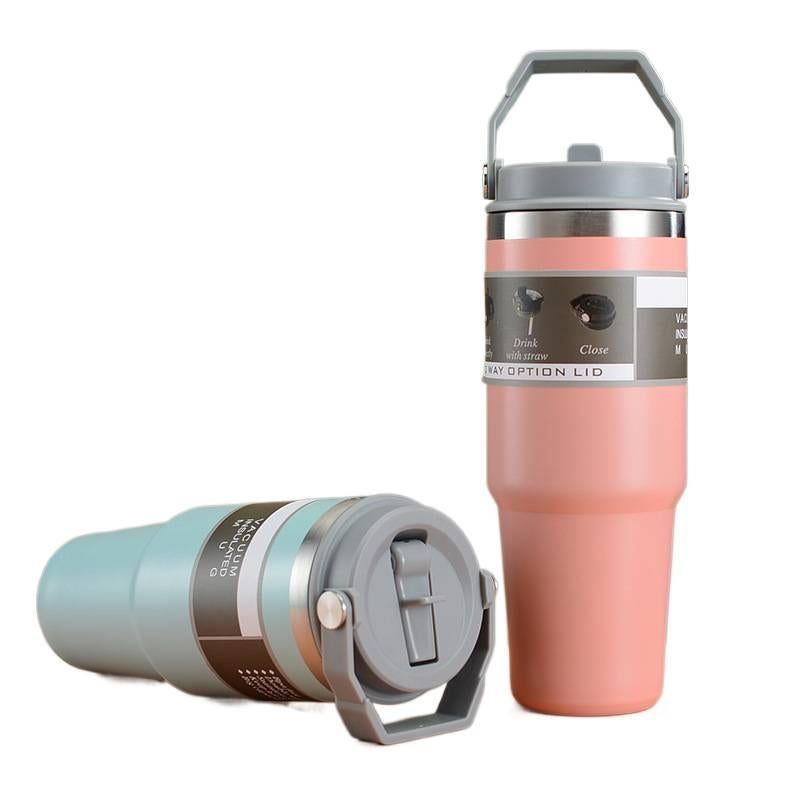 كوب قهوة للسفر بغطاء بشفاط من ستانلس ستيل وجدار مزدوج، أسود، 600 ml، مناسب للتنقل مع غطاء بقشة من الستانلس ستيل باللون الأسود للتخزين العملي للمدرسة للاستخدام العملي - Image 3