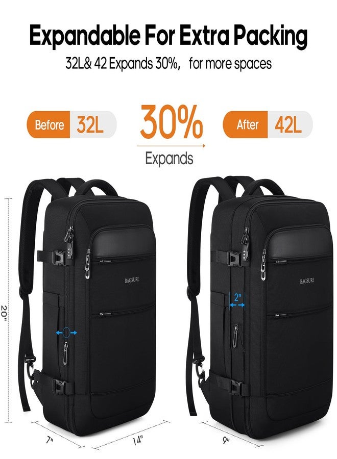 Bagsure حقيبة ظهر للسفر من Bagsure، سعة 42 لترًا، معتمدة للسفر الجوي، قابلة للتوسيع، مزودة بأكياس تعبئة وجيب للأحذية، مقاومة للماء، مناسبة للرجال والنساء، حقيبة ظهر كبيرة 20 × 14 × 7 بوصة - Image 2