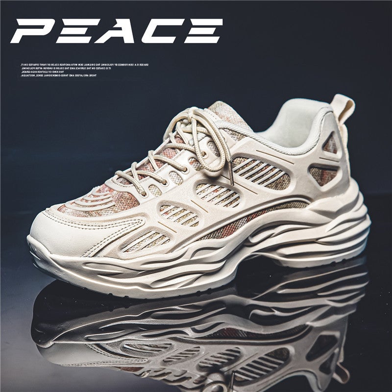 Generic Fashionable Plus Size Korean Style Mens Sneakers Casual Running Shoes With Thick Sole For Sports Training Ins Trendy Beige Green 