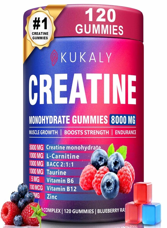kukaly Creatine Monohydrate Gummies for Men & Women, 8500MG Creatine Gummies Sugar Free Mixed Flavored with L-Taurine, BCAA 2:1, B12 B6 for Boost Strength, Focus & Endurance, Vegan, Non-GMO, 120pcs - Image 1