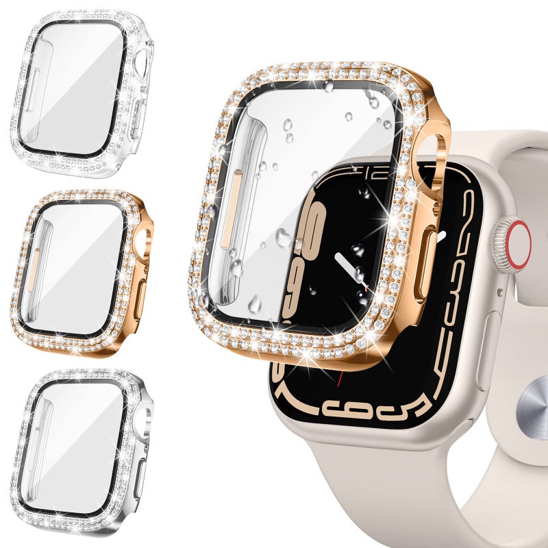 Tensea تينسيا [3 عبوات لحماية شاشة ساعة آبل SE الجيل الثاني 6 5 4 40 مم ملحقات، غلاف بامبر ماسي مدمج مع فيلم زجاجي مقسى، غطاء واقي لامع للوجه للنساء، 40 مم - Image 1