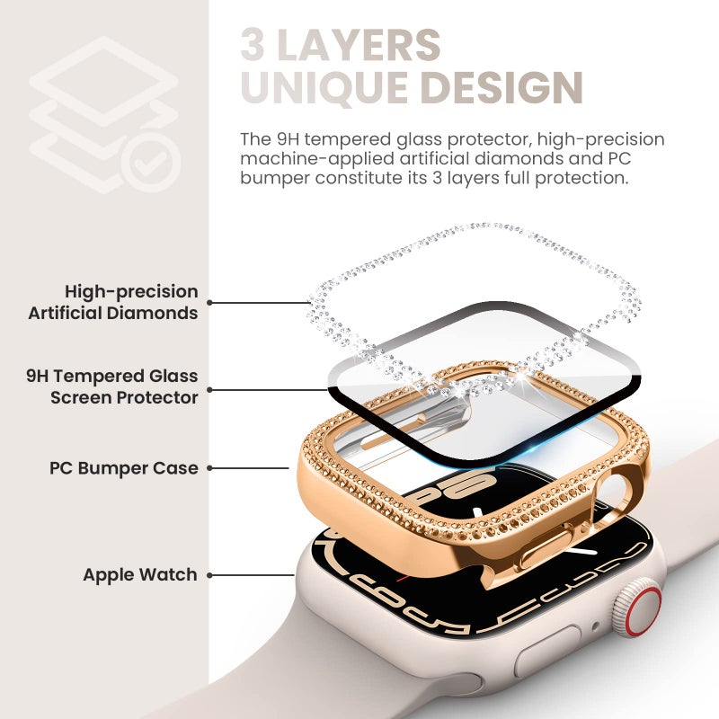 Tensea تينسيا [3 عبوات لحماية شاشة ساعة آبل SE الجيل الثاني 6 5 4 40 مم ملحقات، غلاف بامبر ماسي مدمج مع فيلم زجاجي مقسى، غطاء واقي لامع للوجه للنساء، 40 مم - Image 4