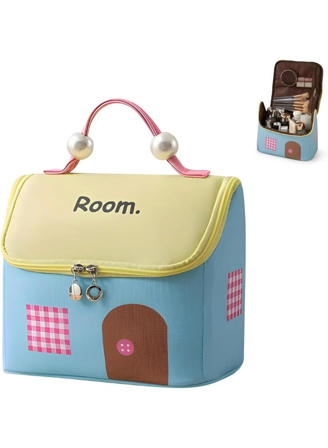 حقيبة مكياج للنساء والفتيات - حقيبة مستحضرات تجميل بتصميم منزلي، منظم سفر للمكياج والعناية بالبشرة والإكسسوارات، حقيبة أدوات تجميل خفيفة الوزن بسحاب، مساحة تخزين واسعة - Image 1