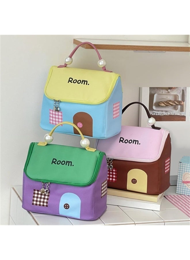 حقيبة مكياج للنساء والفتيات - حقيبة مستحضرات تجميل بتصميم منزلي، منظم سفر للمكياج والعناية بالبشرة والإكسسوارات، حقيبة أدوات تجميل خفيفة الوزن بسحاب، مساحة تخزين واسعة - Image 5