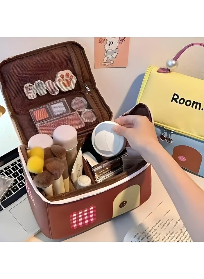 حقيبة مكياج للنساء والفتيات - حقيبة مستحضرات تجميل بتصميم منزلي، منظم سفر للمكياج والعناية بالبشرة والإكسسوارات، حقيبة أدوات تجميل خفيفة الوزن بسحاب، مساحة تخزين واسعة - Image 2