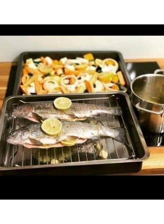 صينية فرن (صينية الشيفات) استانلس ستيل ثقيل (40 × 32 سم)، مع شبكة شواء متحركة ومقابض قابلة للطي - Image 1