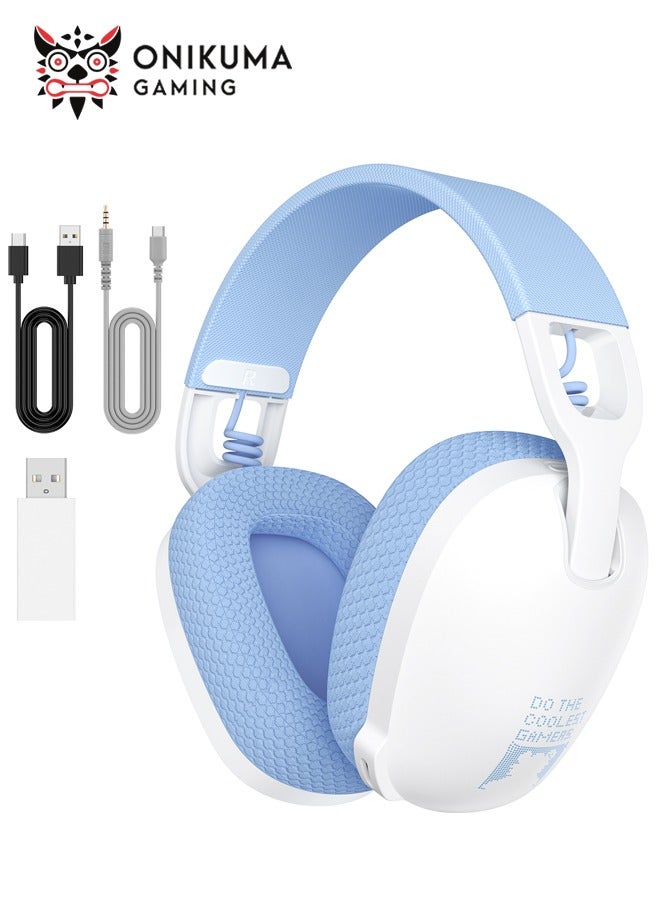 onikuma BT/2.4G/Wired 3-mode Gaming Headset with Mic,Wireless Gaming Headset Stereo Headset Ultra-long Battery Life-White - Image 1