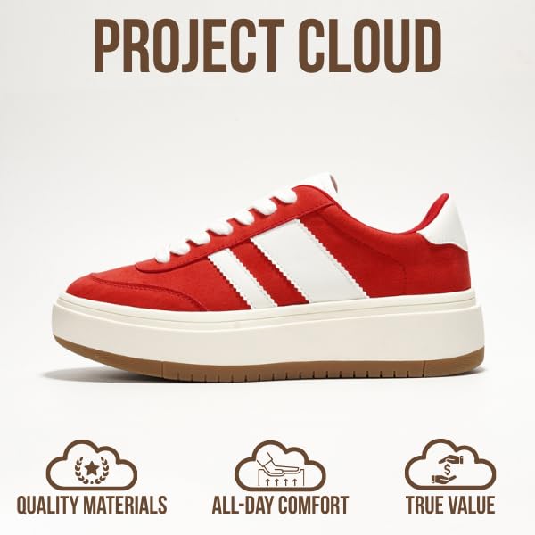 Project Cloud Platform Sneakers for Women - Lightweight Memory Foam Insole Womens Sneakers - Non-Slip Fashion Sneakers for Women Footwear - Women's Fashion Platform Shoes (Nita, Red, 6) - Image 3