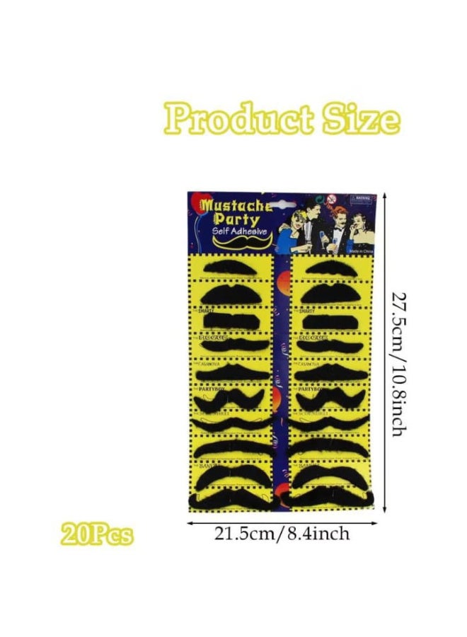 20 Pack Self-Adhesive Mustache and Eyebrow Fake Eyebrows for Cosplay and Costume Parties - Image 2