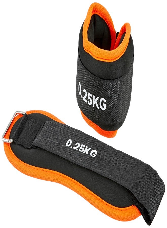 Btag Premium Neoprene Ankle & Wrist Weights (0.25 kg × 2 Pcs) | Adjustable Strap | Unisex Leg & Arm Weight Cuffs for Gym, Workout & Training (Black/Orange) - Image 1