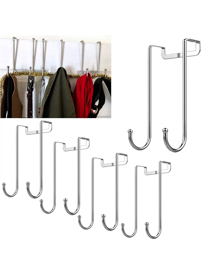 PROMASS promass 5Pcs Over the Door Hooks, Double S Shape Cabinet Door Drawer Hanger, Stainless Steel Heavy Duty Hook for Closet Wardrobe Door Kitchen Bathroom Bedroom, Hanging Clothes Bags Towels  - Image 1