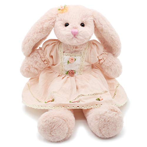 oits cute Small Soft Stuffed Animal Bunny Rabbit Plush Toy for Baby Girls 15inch Pink Rabbit Wearing Pink Vintage Dress - Image 1