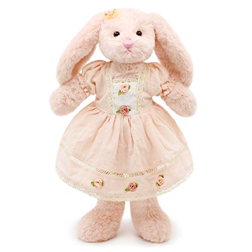 oits cute Small Soft Stuffed Animal Bunny Rabbit Plush Toy for Baby Girls 15inch Pink Rabbit Wearing Pink Vintage Dress - Image 5