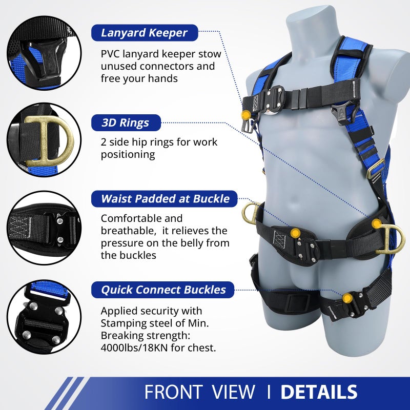 TT TRSMIMA TRSMIMA Safety Harness Fall Protection - Roofing Harness Kit Men Full Body Construction Harness with Lanyard for Work Upgrade 4 Quick Buckles - Image 2