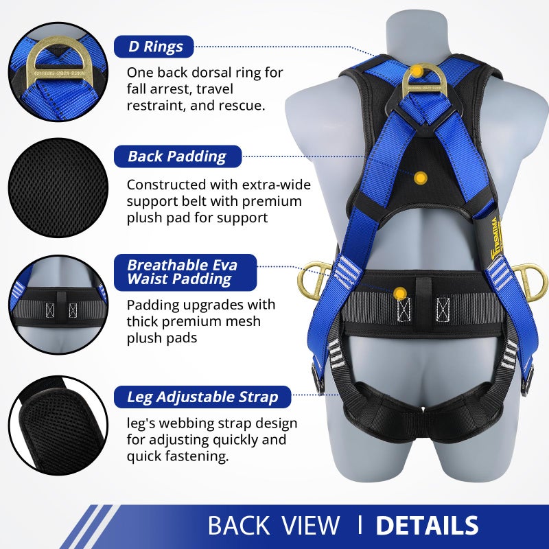 TT TRSMIMA TRSMIMA Safety Harness Fall Protection - Roofing Harness Kit Men Full Body Construction Harness with Lanyard for Work Upgrade 4 Quick Buckles - Image 3