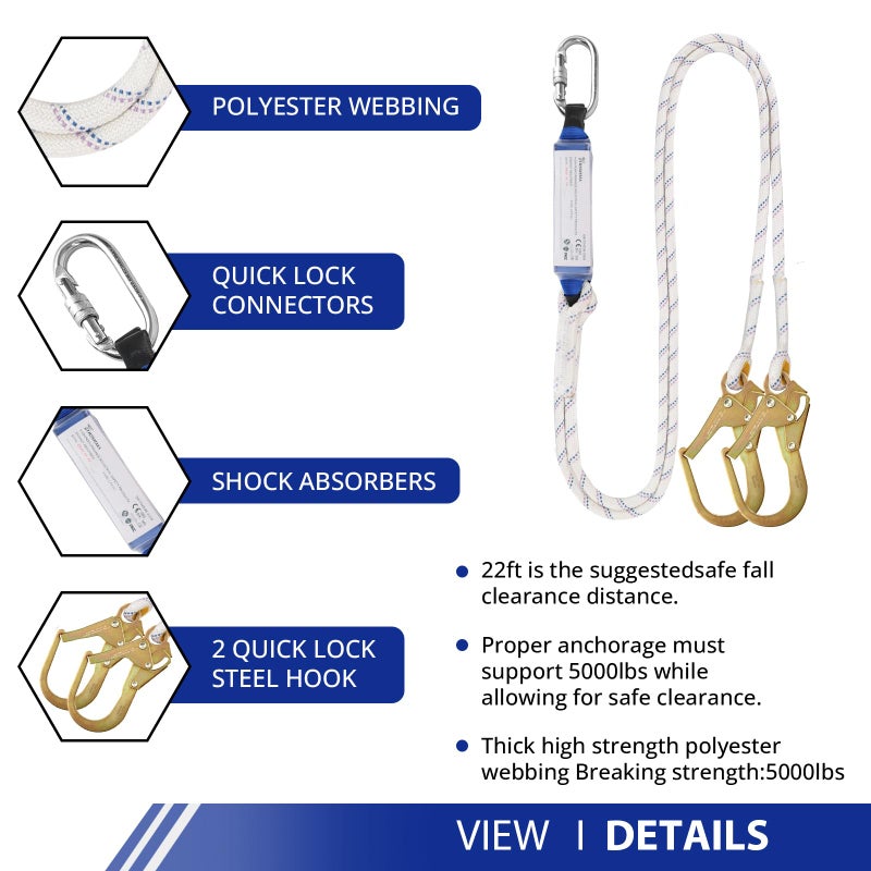 TT TRSMIMA TRSMIMA Safety Harness Fall Protection - Roofing Harness Kit Men Full Body Construction Harness with Lanyard for Work Upgrade 4 Quick Buckles - Image 4