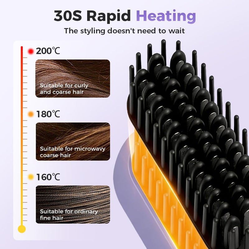 Cordless Mini Hair Straightening Brush Fast Heating LCD Temperature Display Portable Travel Black - Image 5
