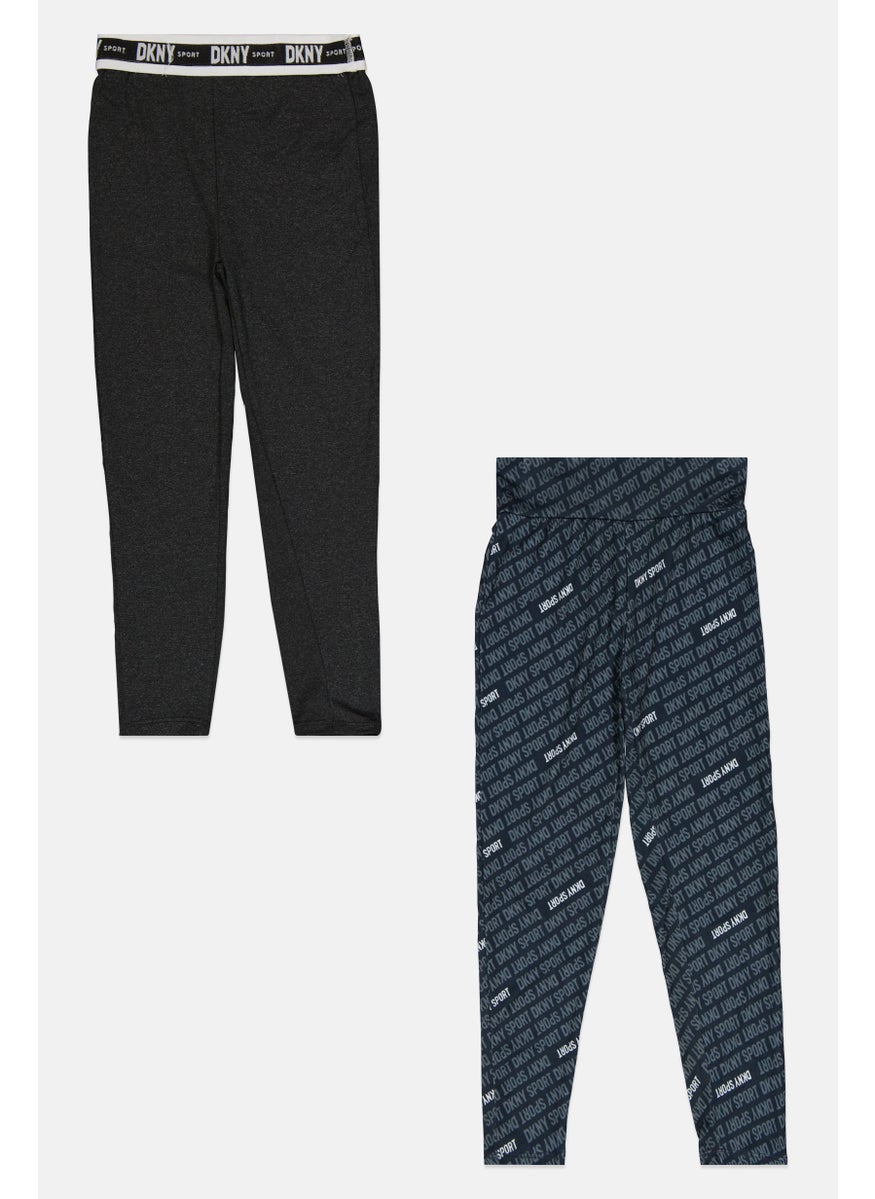 DKNY Sport Kids Girl 2 Pieces Sportswear Fit Training Tights, Dark Grey  - Image 1