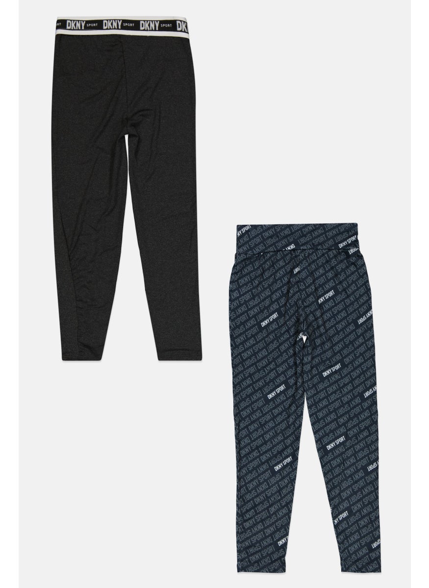 DKNY Sport Kids Girl 2 Pieces Sportswear Fit Training Tights, Dark Grey  - Image 2
