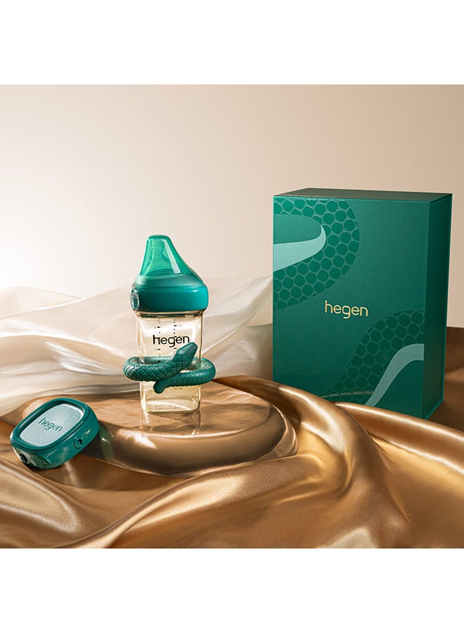 hegen Serpentine Treasures Set - Includes 240ml Feeding Bottle, Serpentine Teether, Breast Milk Storage Lid, Made of PPSU(Polyphenylsulfone) Material,Two Step Safety Catch, Emerald Green - Image 3